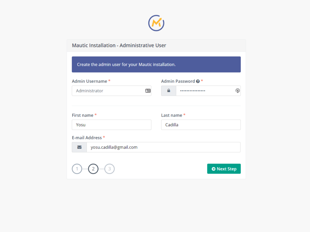 Mautic Installation: Administrative User