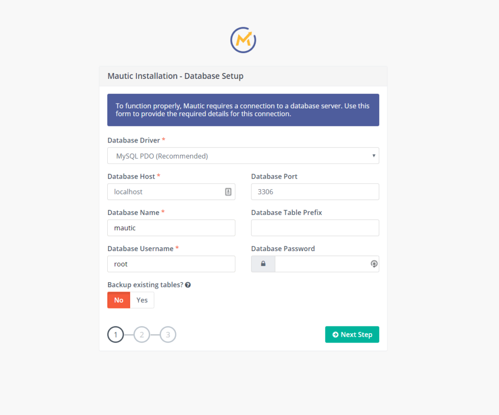 Mautic Installation: Database Setup