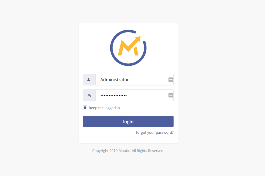 Mautic Installation: Login Screen